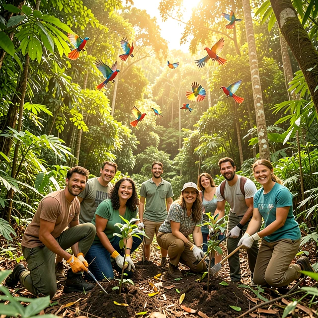 International volunteers working on conservation project in Costa Rican rainforest