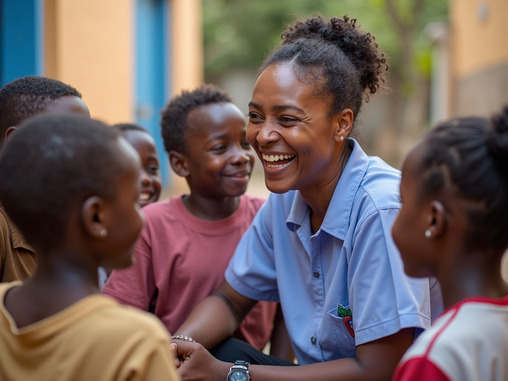 Nurse bonding with local children