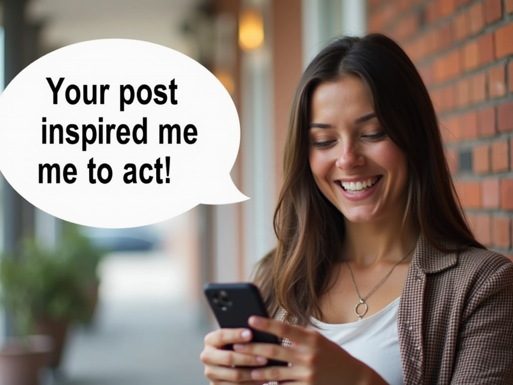 Person happy about a positive message from a follower.
