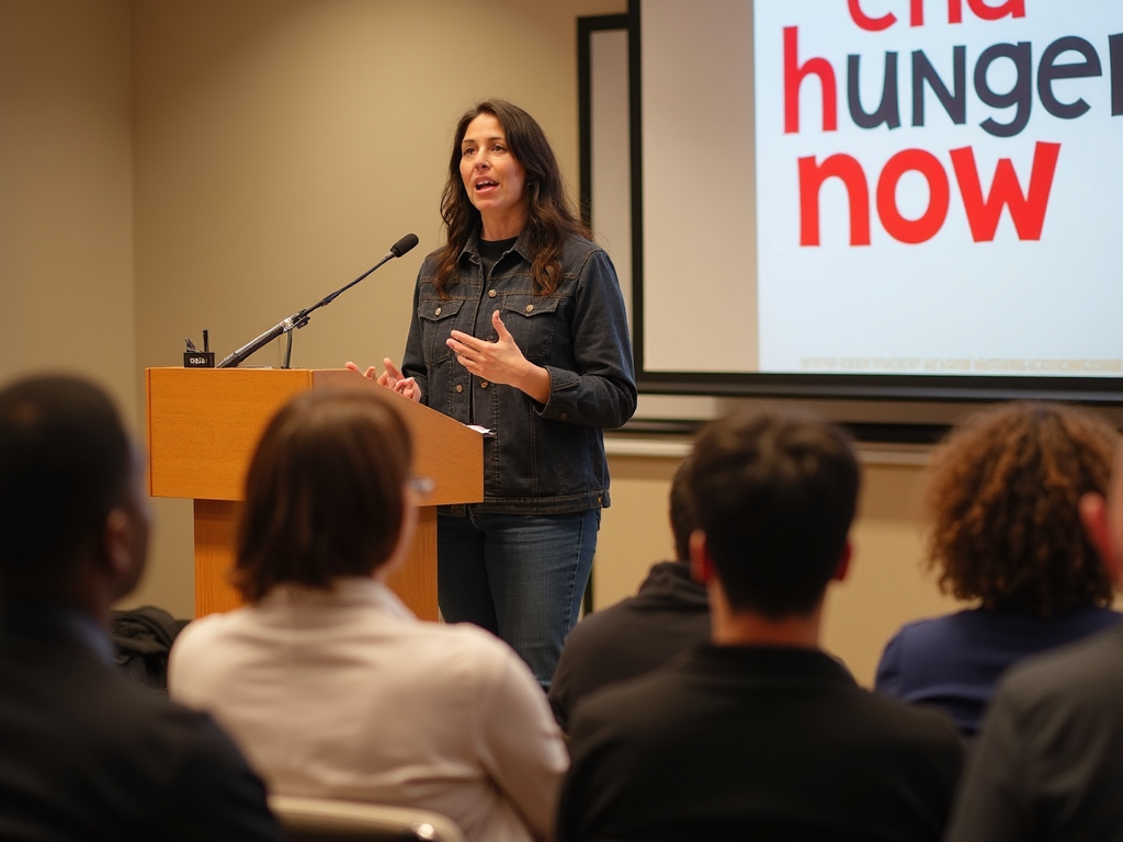Volunteer advocating at a community meeting.