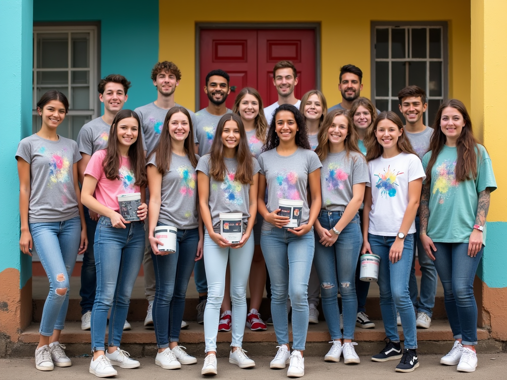 Students celebrating a community center painting project