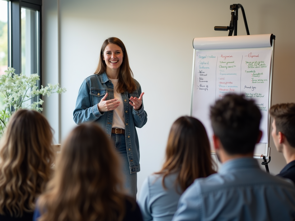Volunteer presenting information to a group
