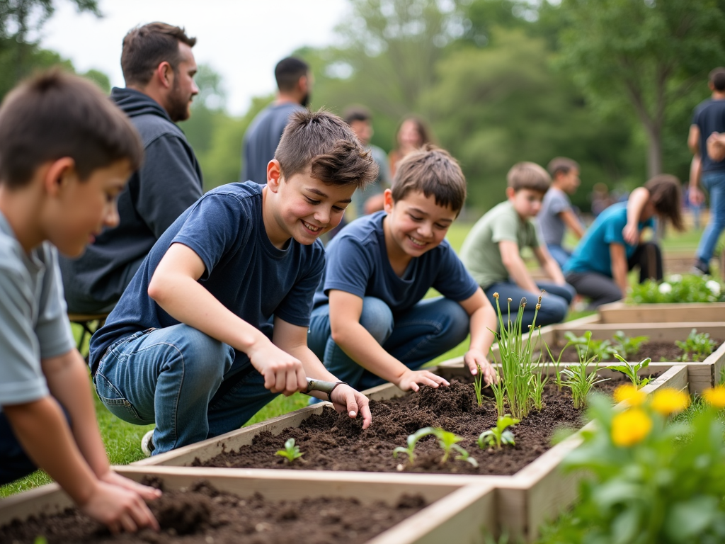Students in service learning building a community garden, blending education with community improvement.