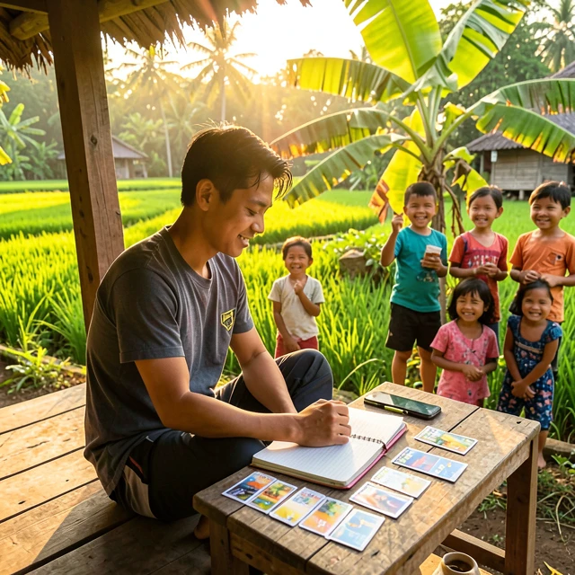Volunteer abroad using spaced repetition flashcards in a Thai village