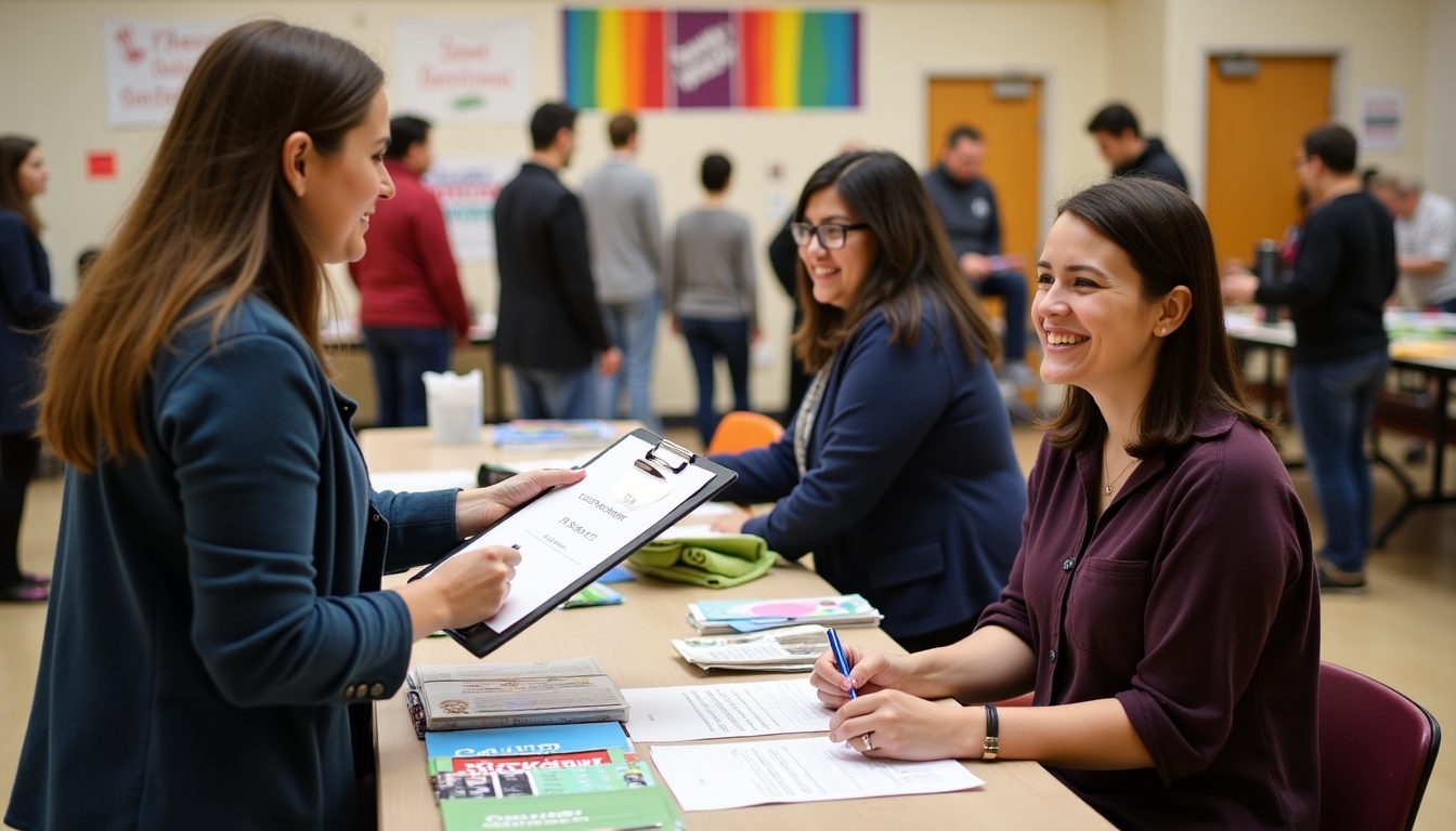 Volunteer registering at a community center.
