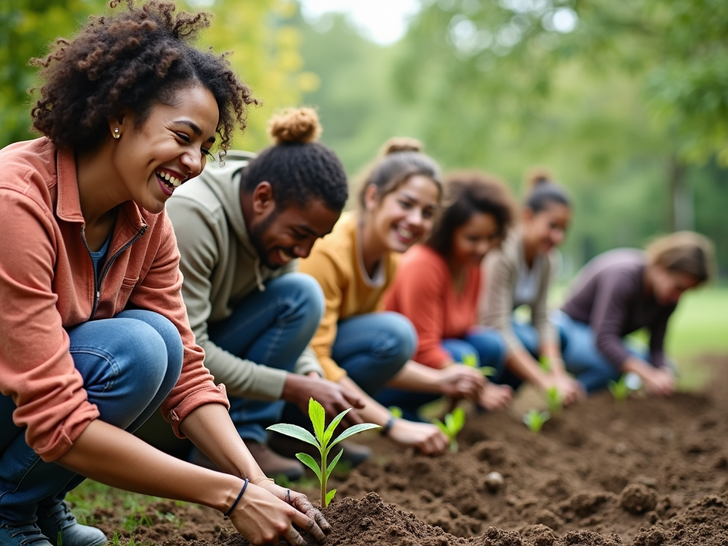 College students planting trees during a service learning project.