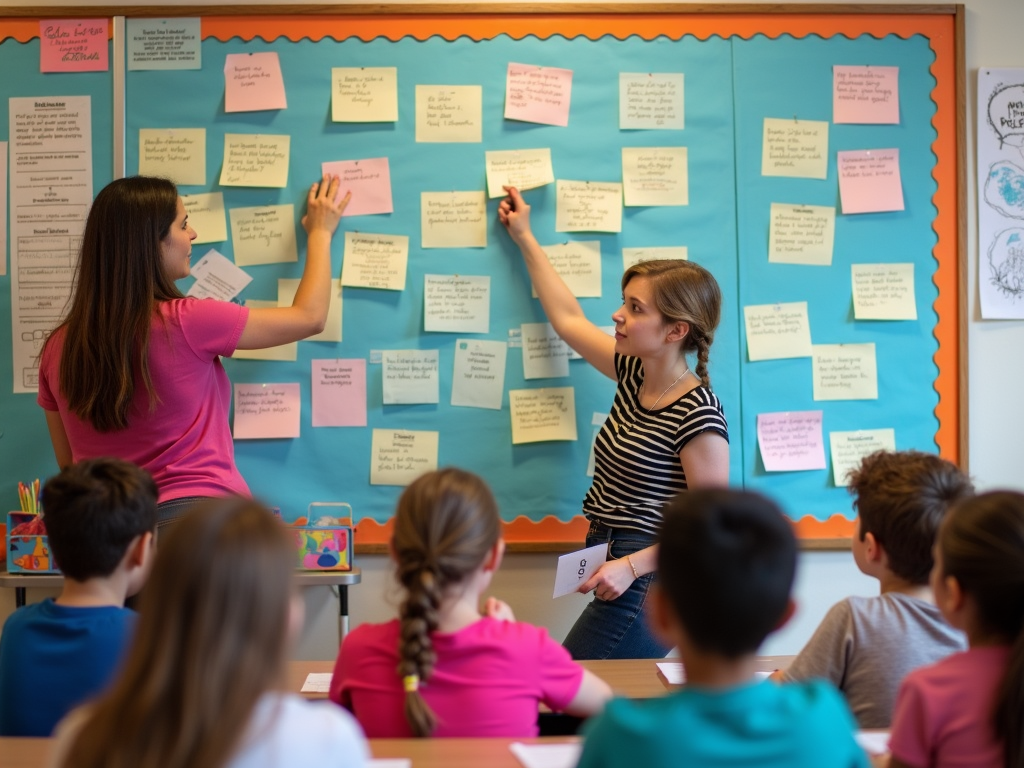 Students and teacher planning a service learning project
