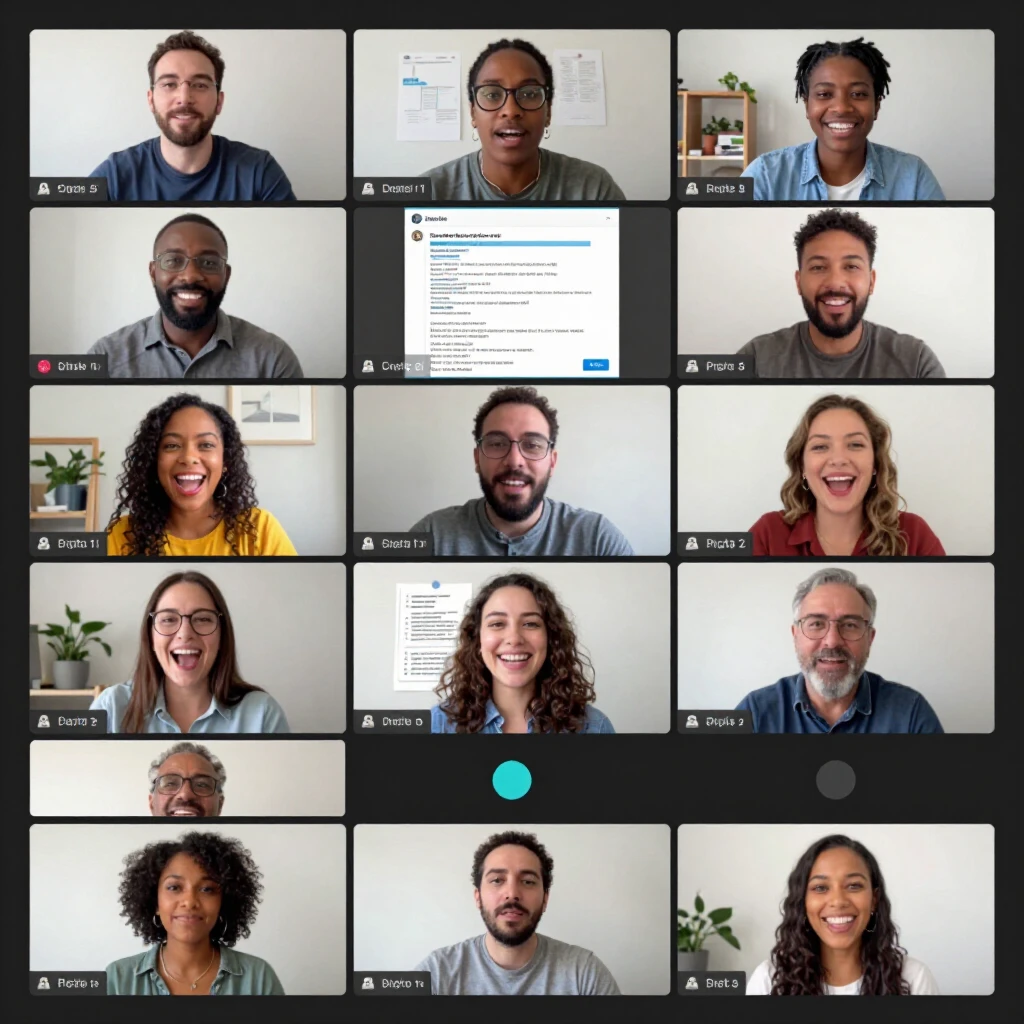 Diverse volunteers collaborating on video call for advocacy
