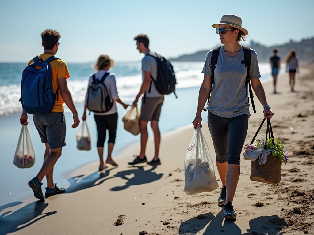 College students at beach cleanup event