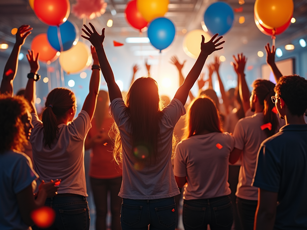 Volunteers celebrating a campaign victory