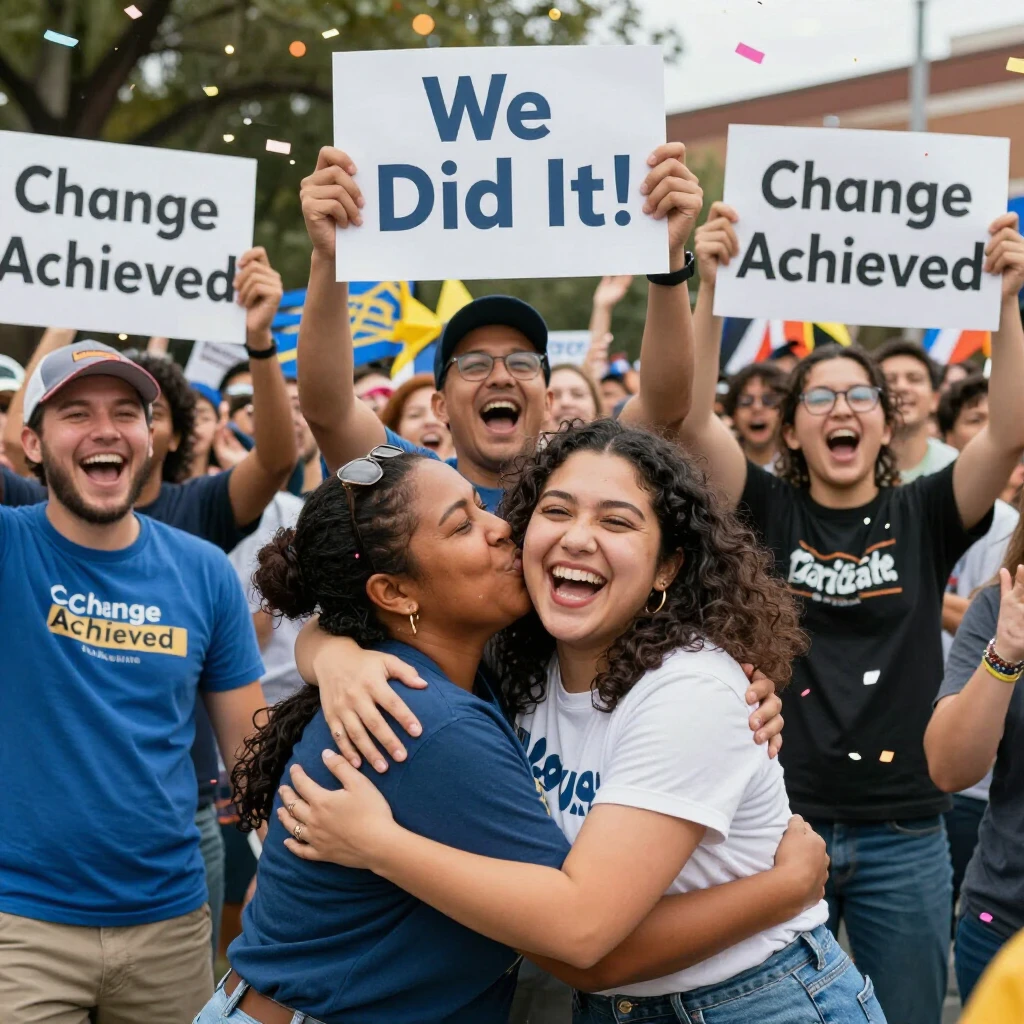 Community celebrating advocacy success