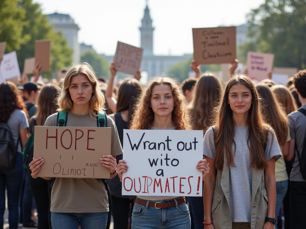 Teen volunteers at a climate rally