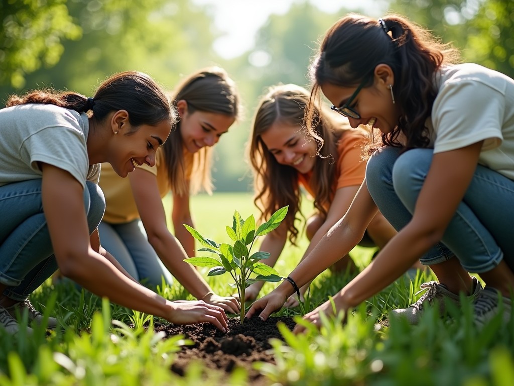 Team of volunteers working together outdoors on a community project.