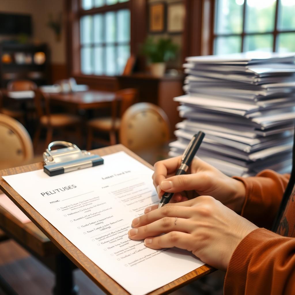 Volunteer writing a petition in a community center