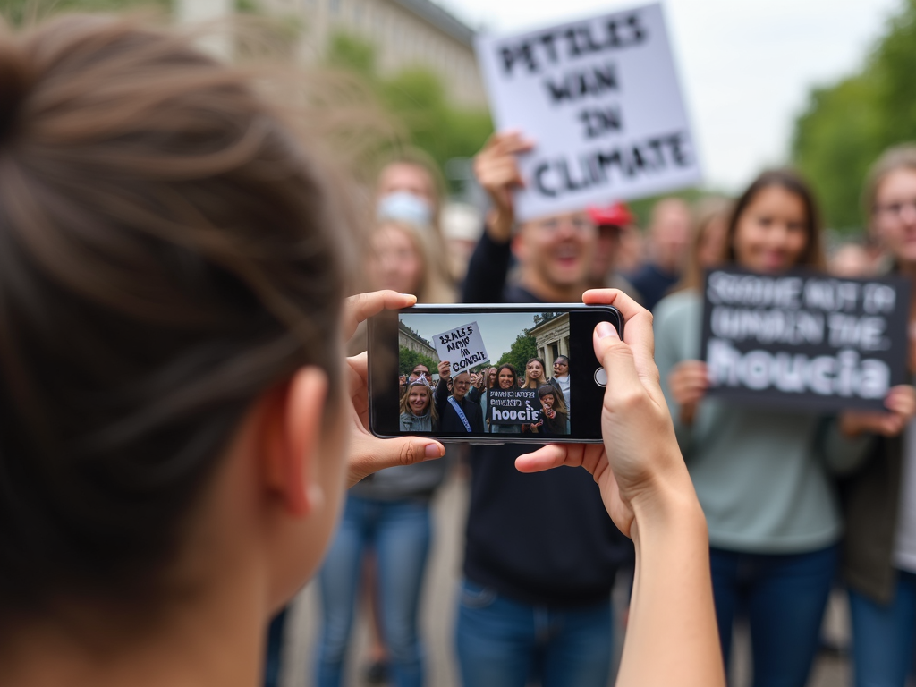 Young advocates creating a video for a climate campaign.