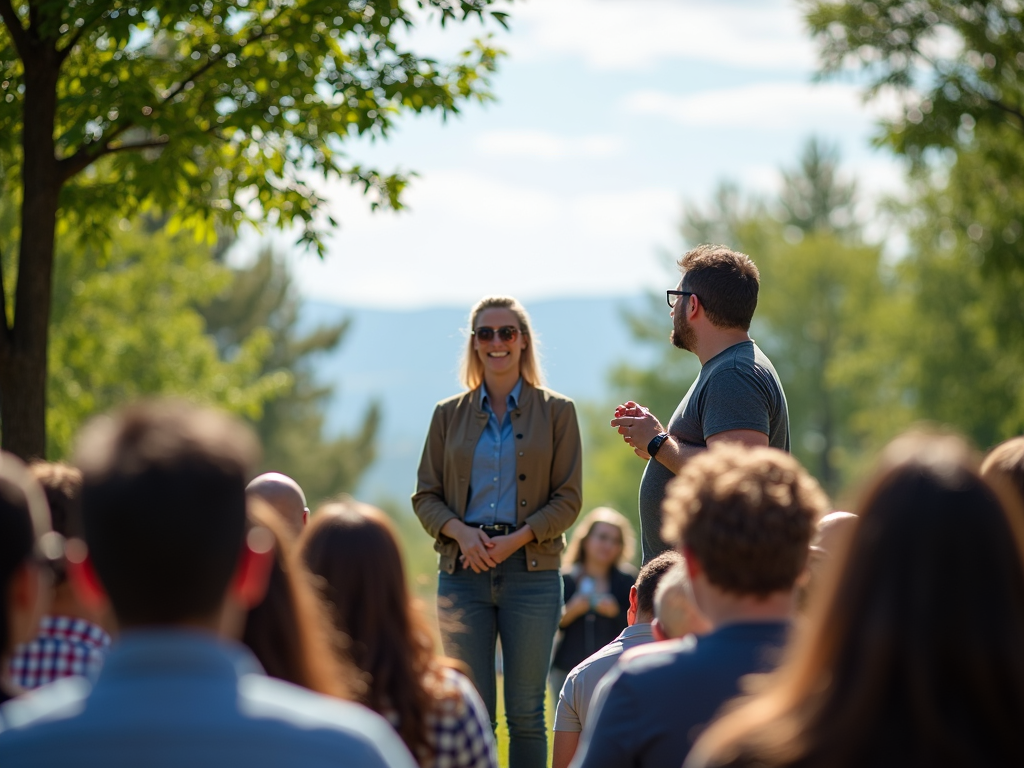 Beginner organizer speaking at an outdoor event