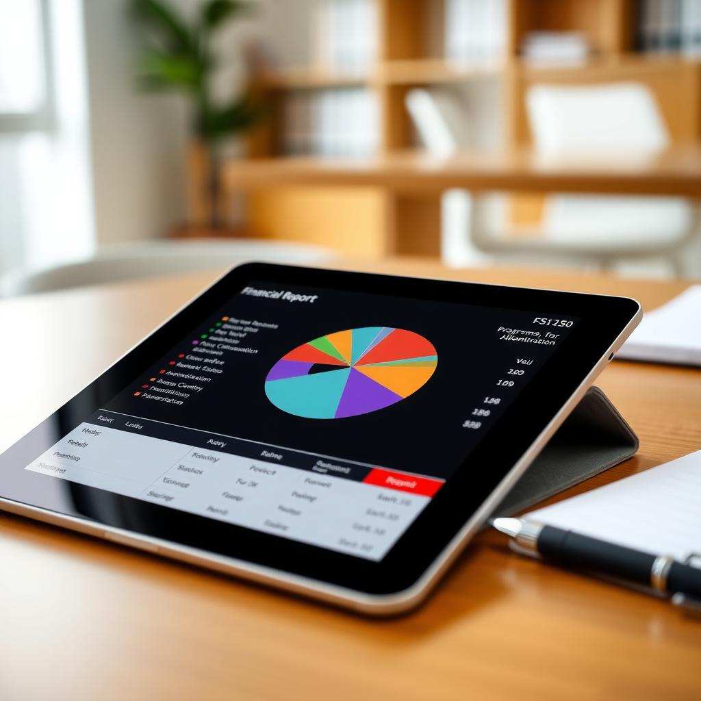 Tablet displaying a non-profit’s financial report with a budget pie chart