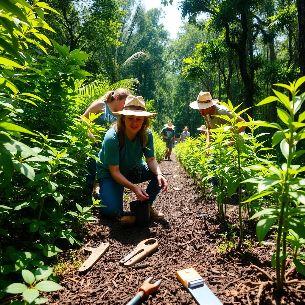 Volunteer planting trees in a Costa Rican forest