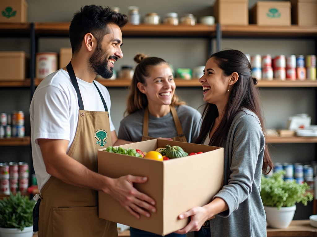 Volunteer providing groceries to a family in need, showing the direct impact of community service.