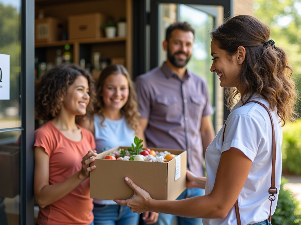 Volunteer delivering food to a family