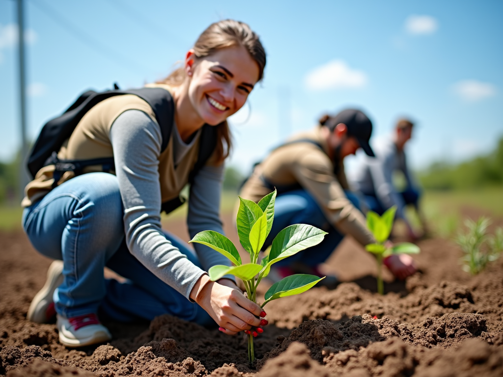 Volunteer planting a tree