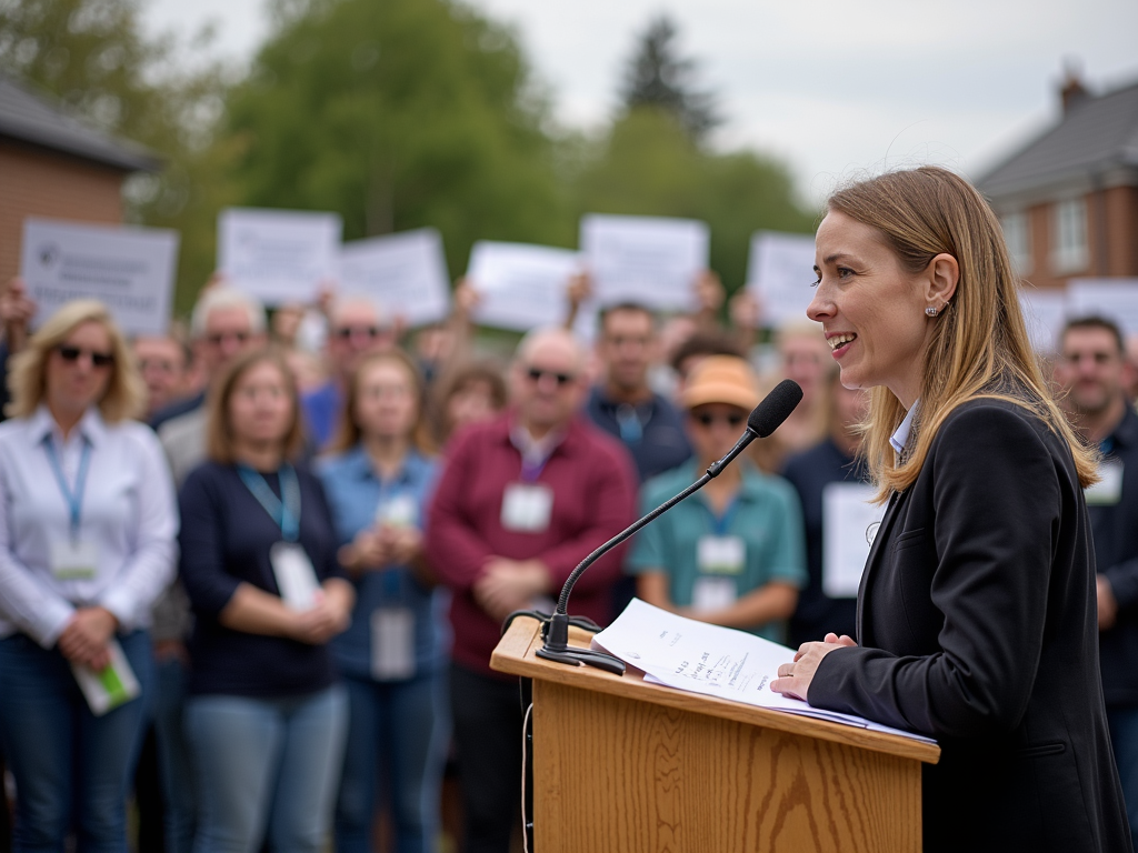 Volunteer speaking at a community gathering