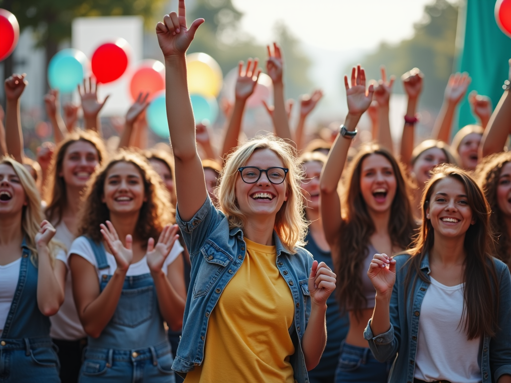 Youth volunteers celebrating at an event.
