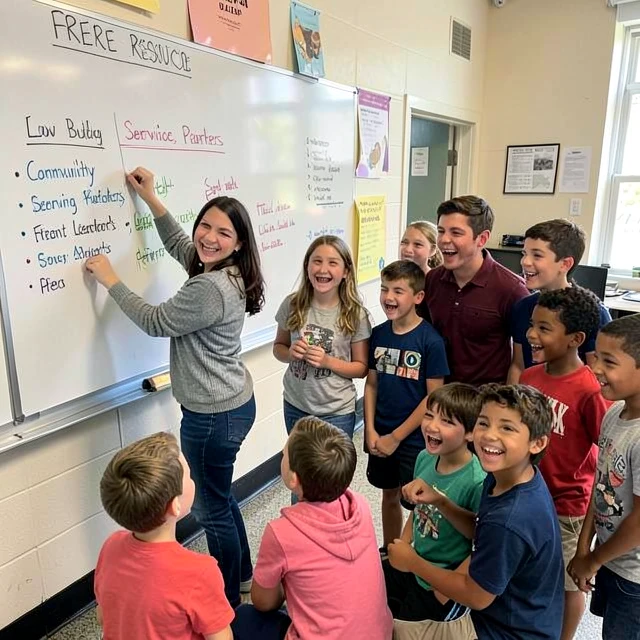 Teacher and students brainstorming a budget-friendly service learning program