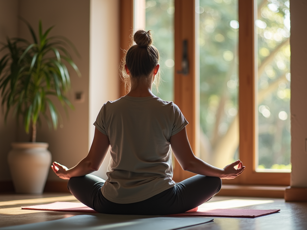 Volunteer engaging in yoga for self-care