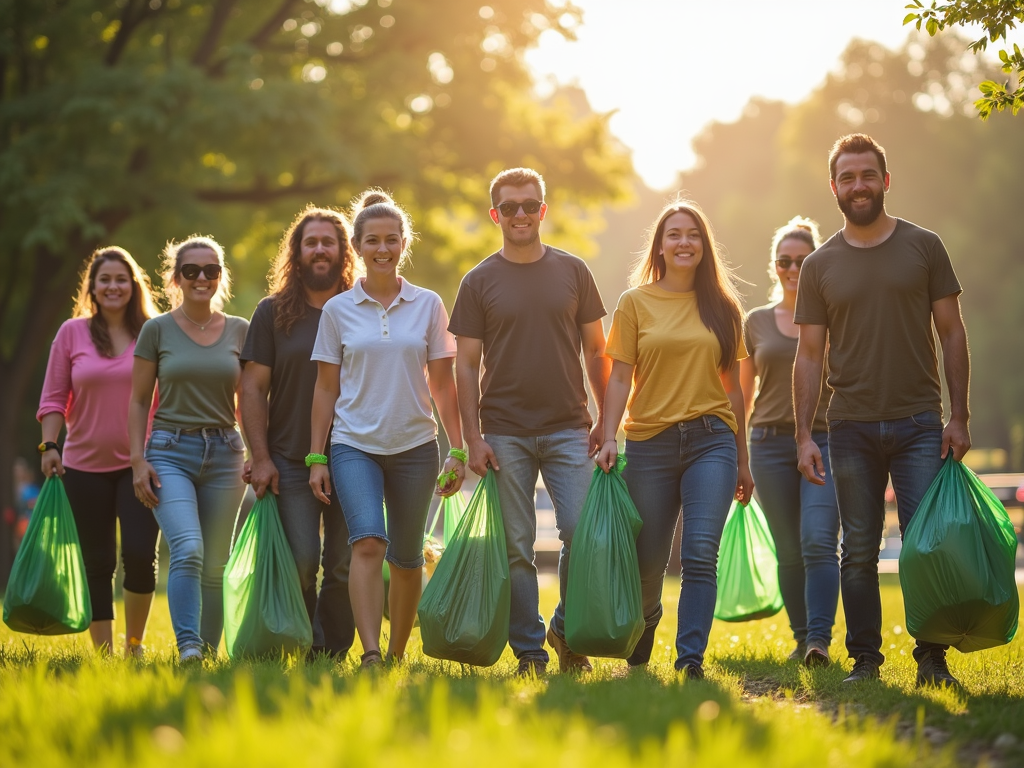 Volunteers cleaning a park