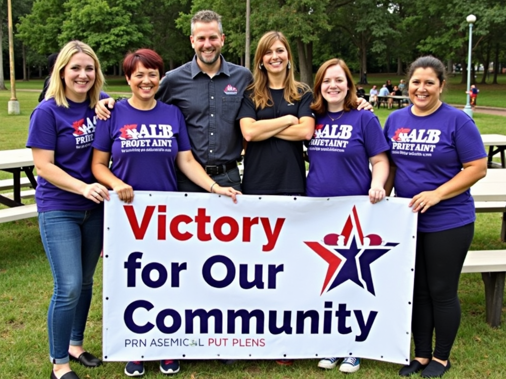 Volunteers celebrating a community win