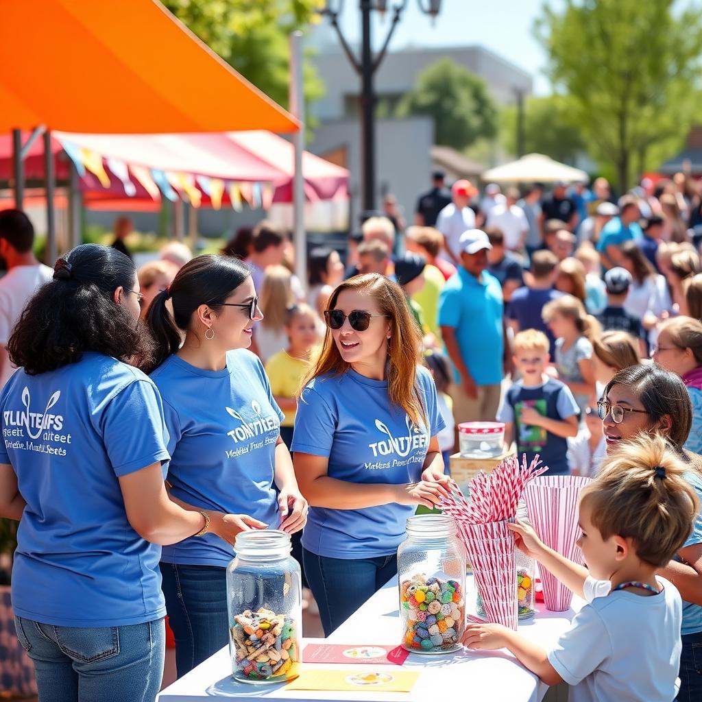Volunteers at a lively non-profit fundraising event