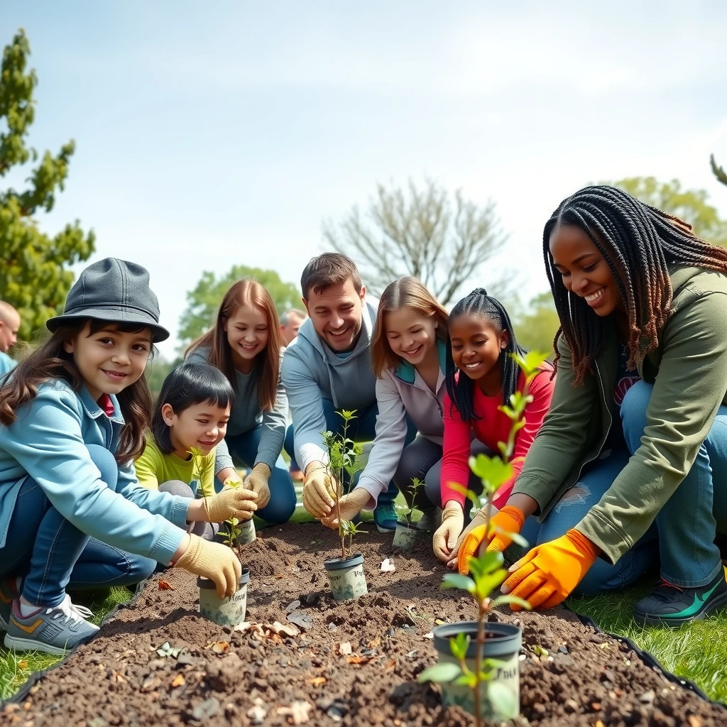 Community members planting trees for environmental advocacy