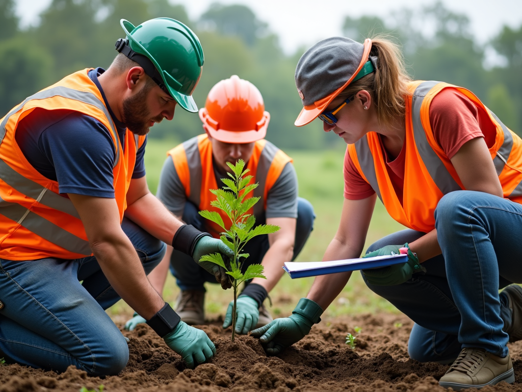 Volunteers in a non-profit organization following compliance guidelines during a fieldwork activity.