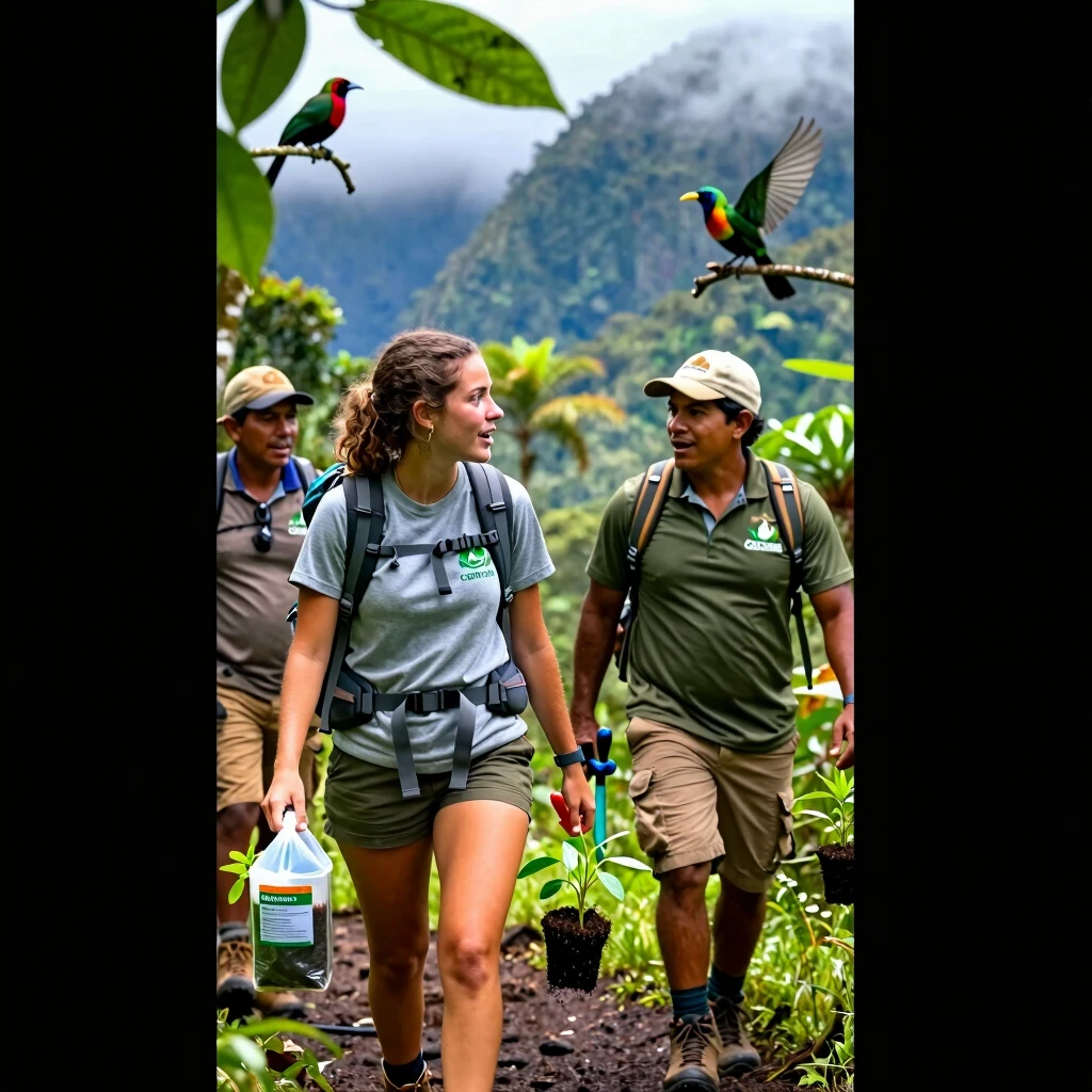 Volunteer collaborating on a conservation project in Costa Rican rainforest