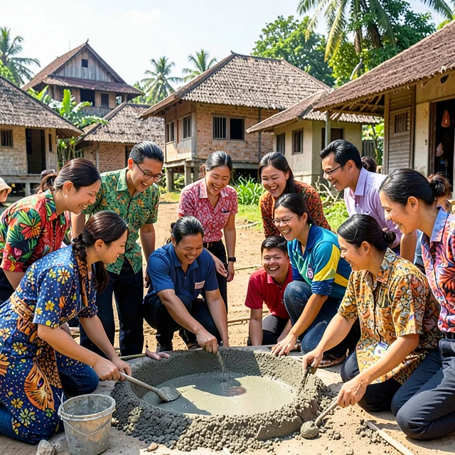College students volunteering in an international community project