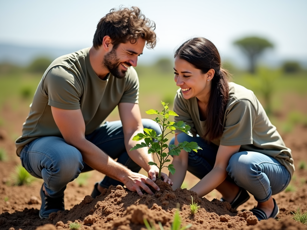 Volunteer and local planting a tree