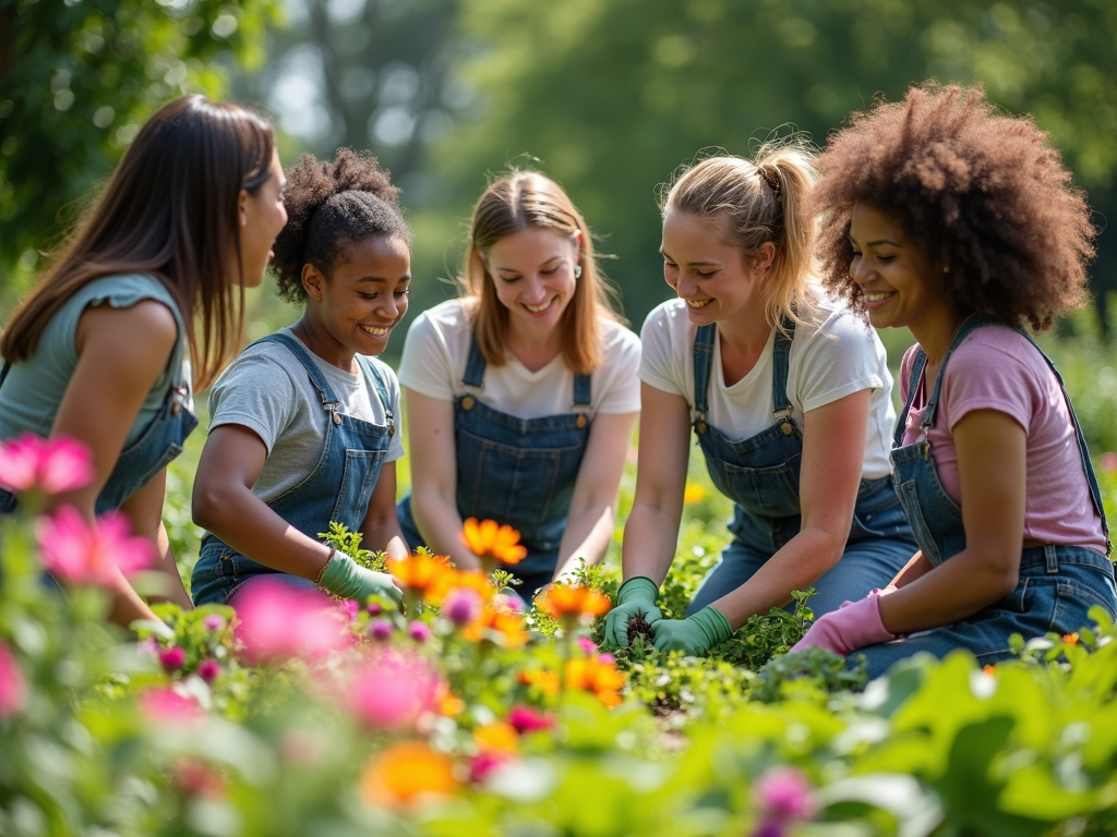 Volunteers planting in a community garden