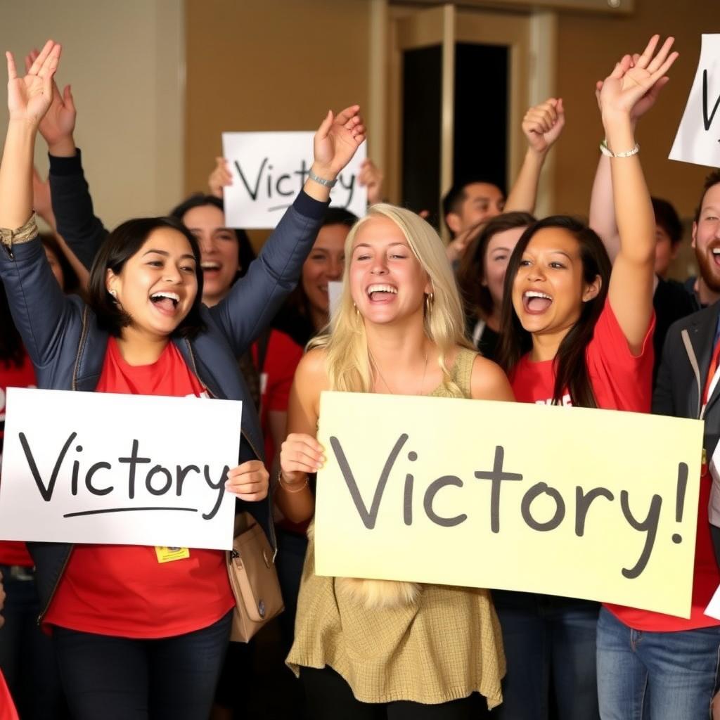 Volunteers celebrating a policy win.