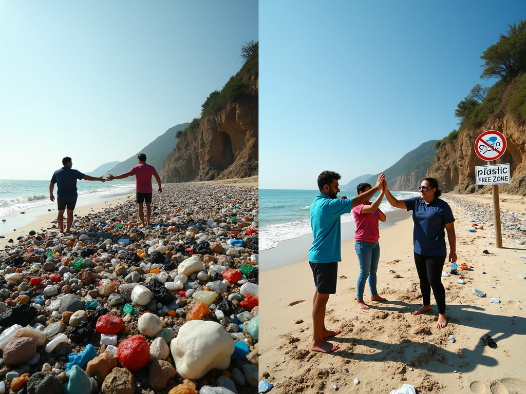 Volunteers transform a beach and celebrate a win.