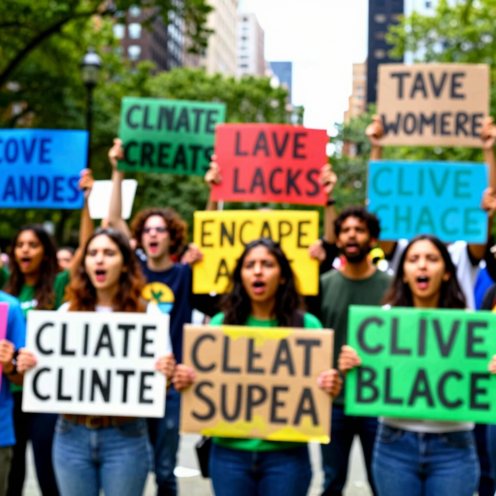 Diverse young volunteers advocating for environmental causes at a city park rally