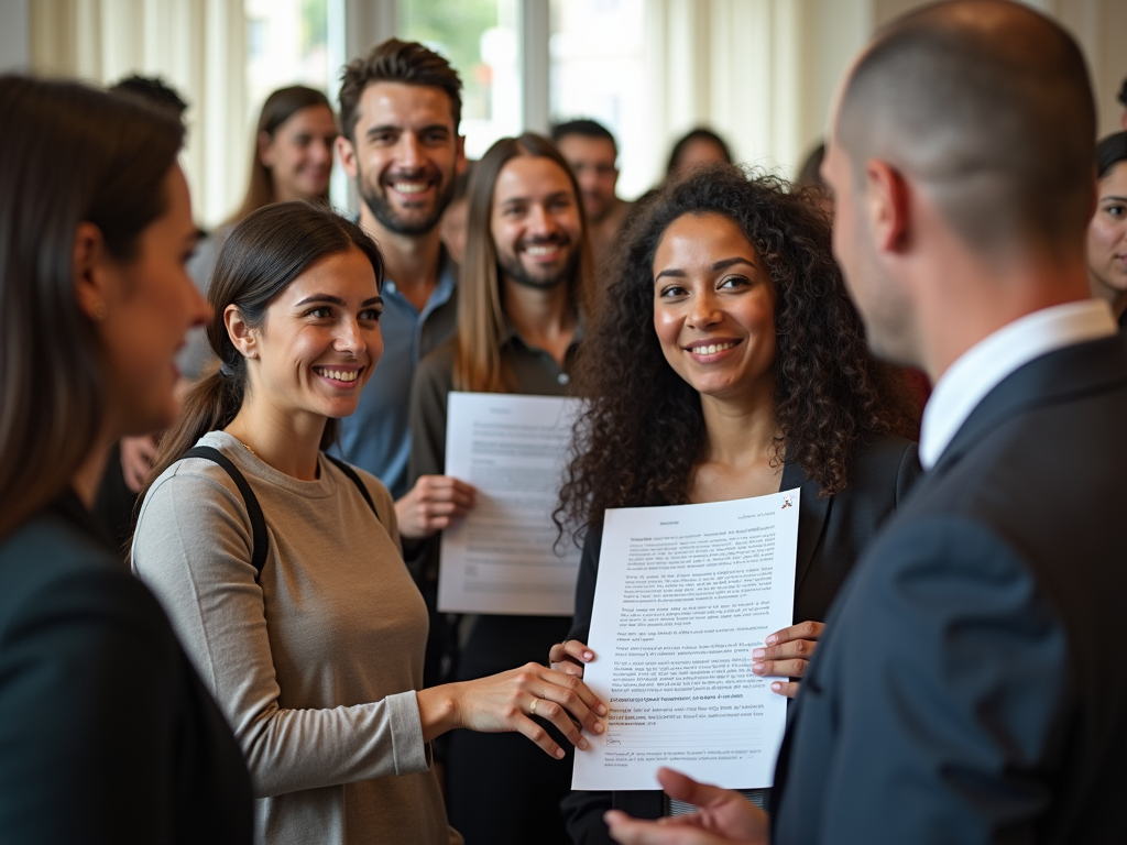 Advocates presenting a petition to a government official.