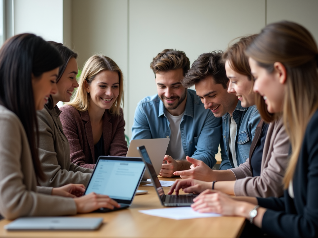 Volunteers collaborating on digital advocacy project