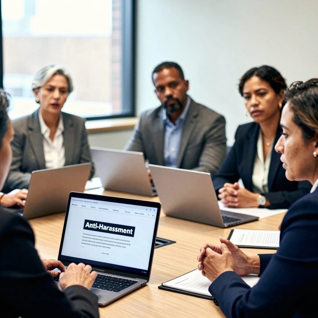 Colleagues in an office workshop on preventing workplace harassment