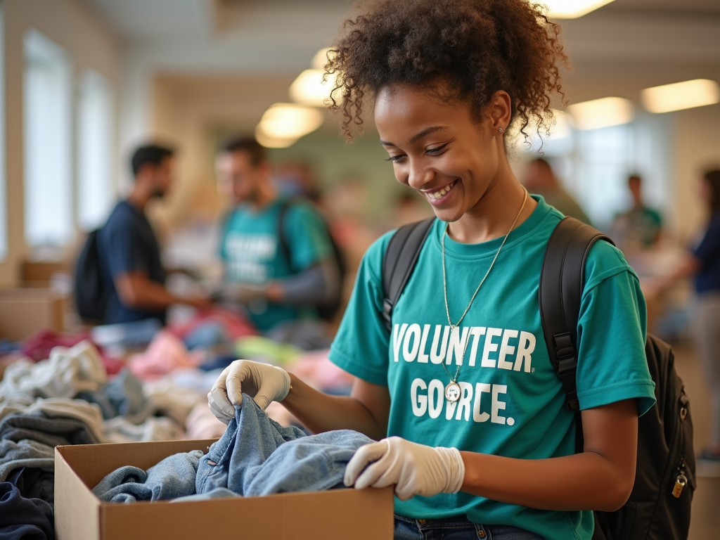 College student volunteering at a local charity