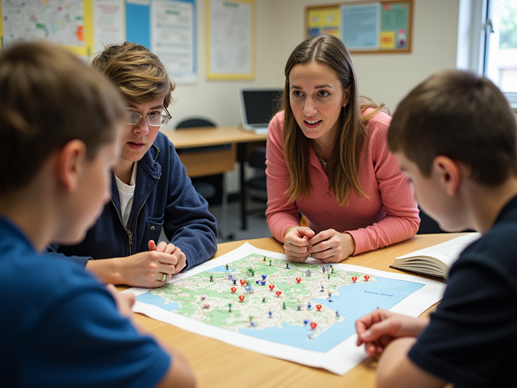 Teacher and students planning a service learning project