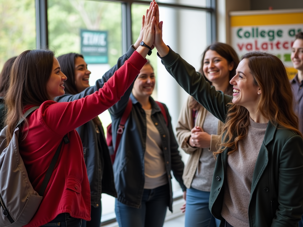 College students celebrating after volunteering