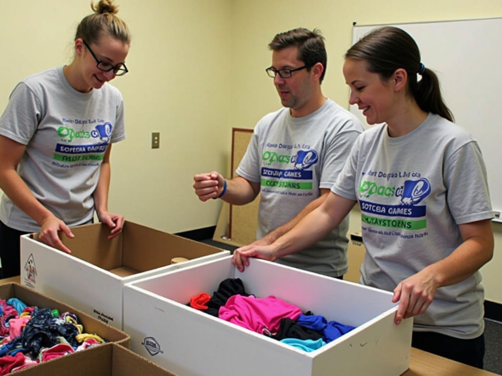 Volunteers sorting donations
