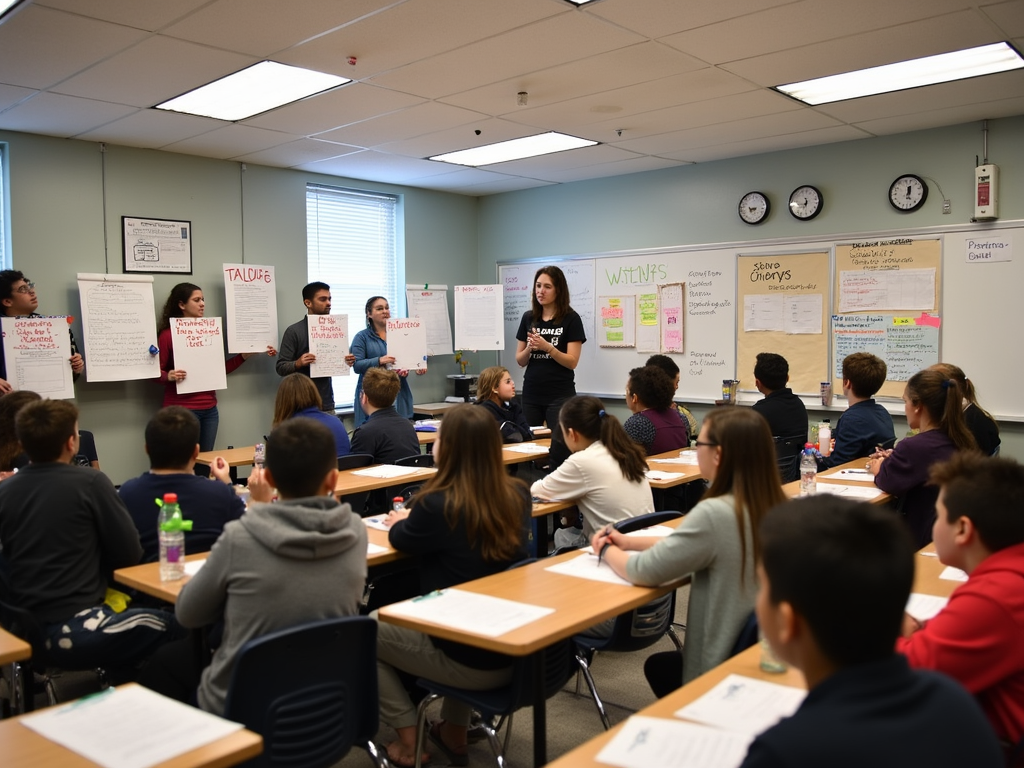 Students sharing service learning project results with their class