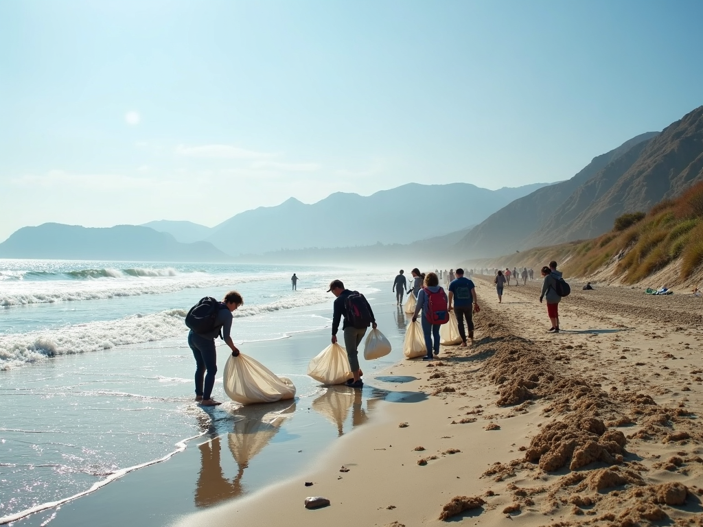 Volunteers participating in a beach cleanup abroad.